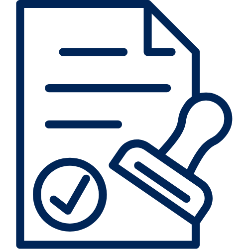 Icon of a Document with a check mark and legal stamp