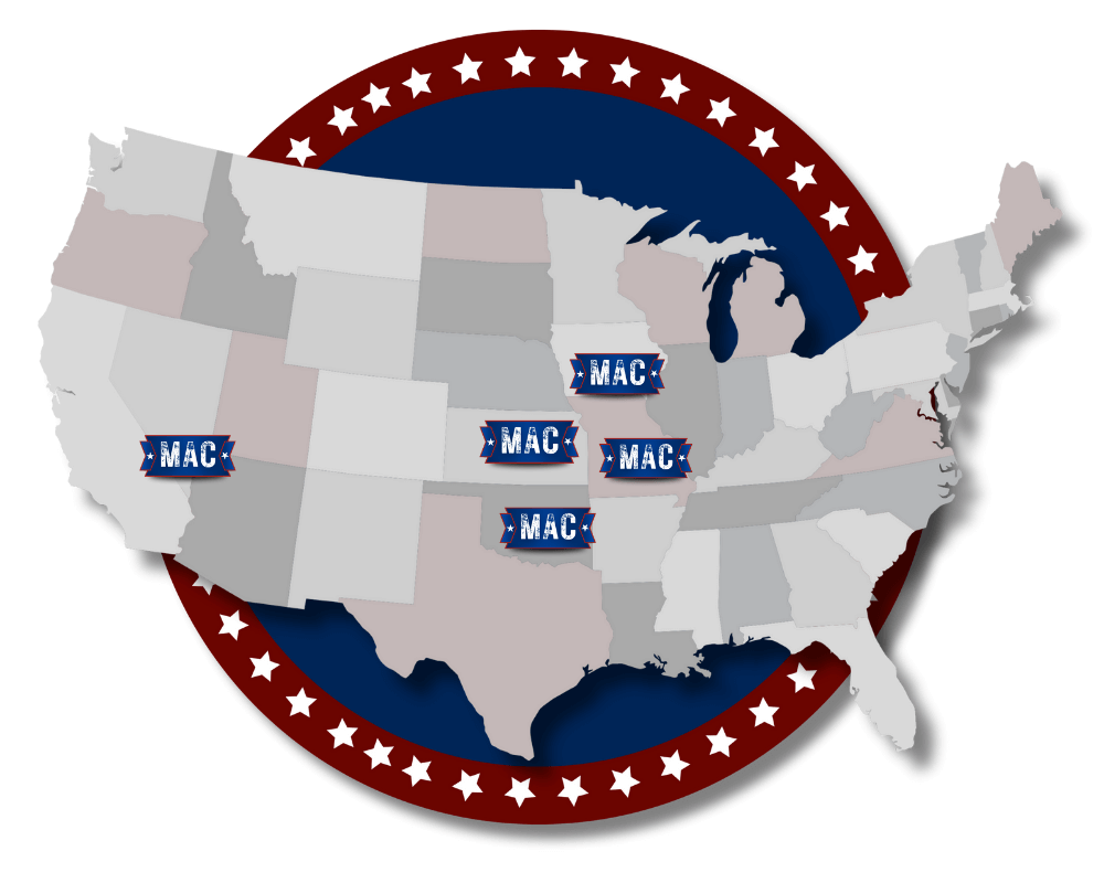 US Map with locations that host MAC SHows