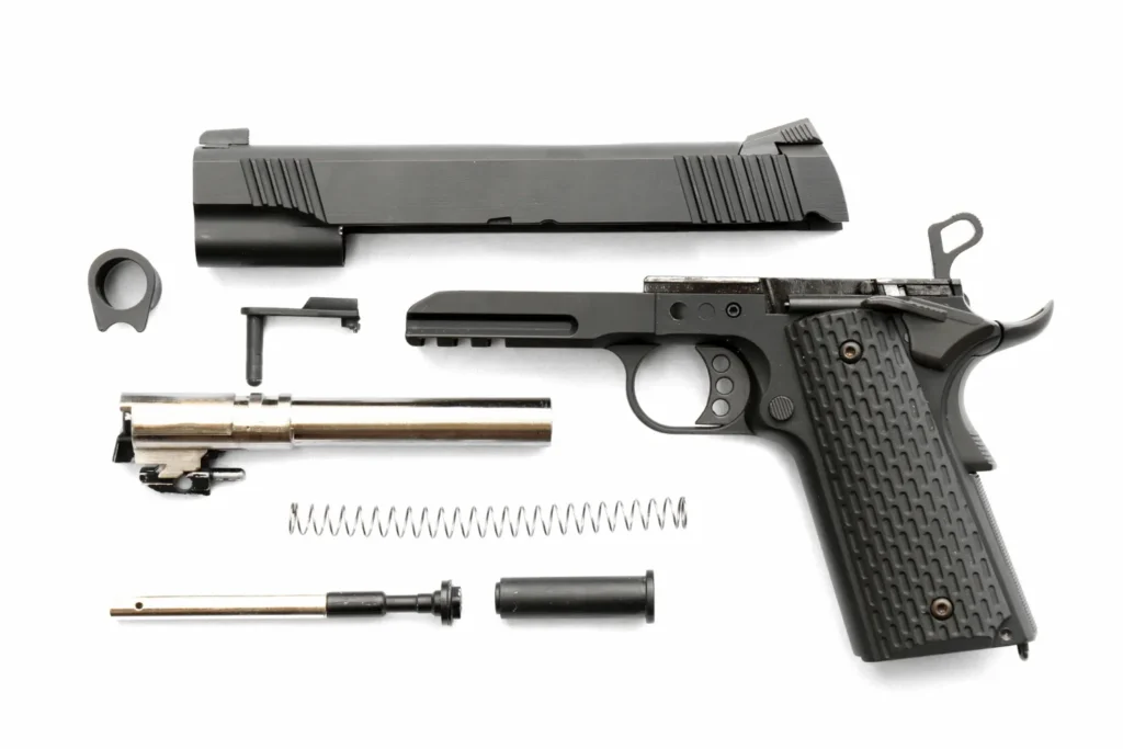 Various gun parts laid out