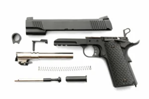 Various gun parts laid out